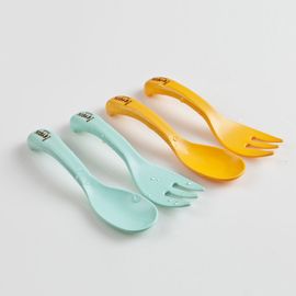 [I-BYEOL Friends]  Baby Self-Spoon and Fork, Mint _ Toddler and Kids, Toddler Utensils, Microwave Dishwasher Safe, BPA Free _ Made in KOREA
